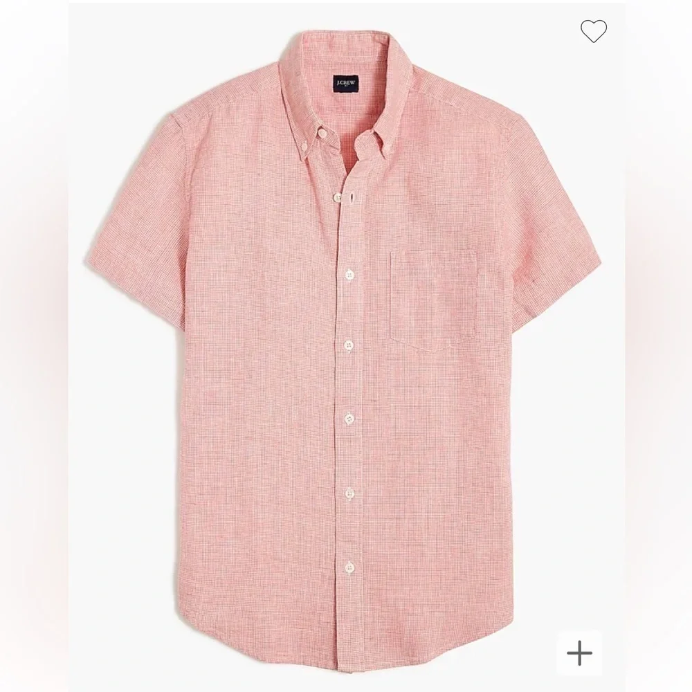 J crew Short-sleeve linen-blend shirt Seasoned Red Houndstooth